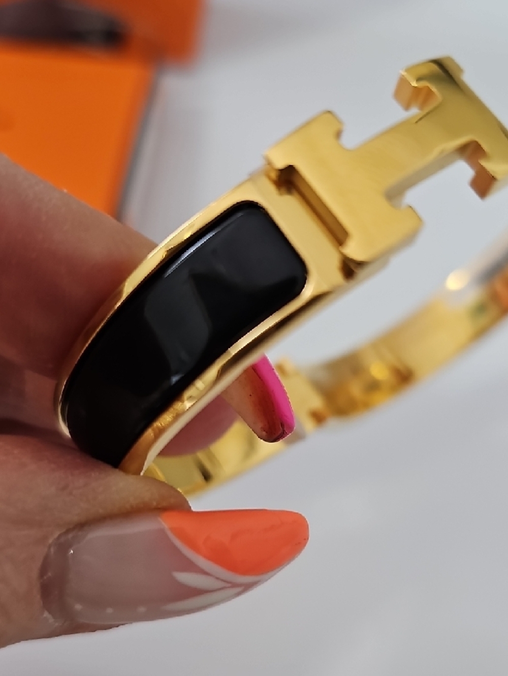 Hermes Black Enamel Clic H Bracelet with Gold-Tone Hardware - Picture 8 of 16